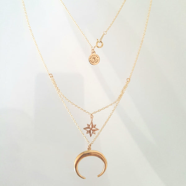 14k gold vermeil Crescent moon and Nordic star designer necklace by KGW Studio KRISTINAGOESWEST.COM-2