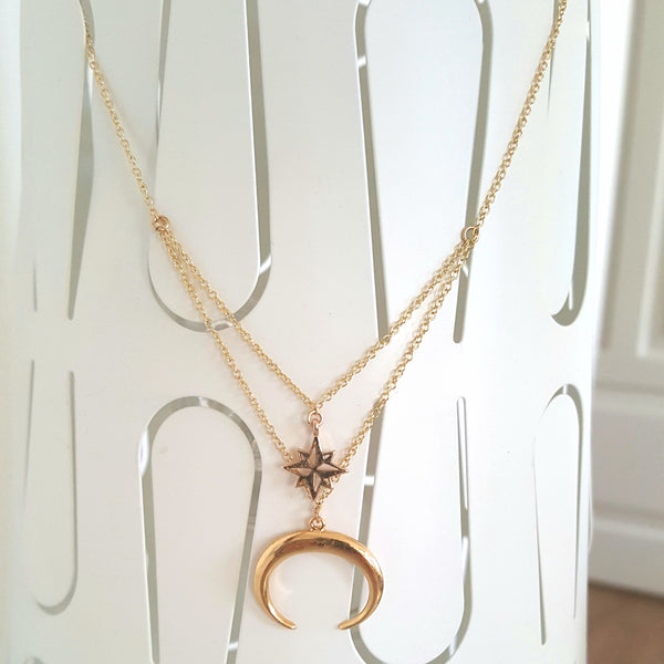 14k gold vermeil Crescent moon and Nordic star designer necklace by KGW Studio KRISTINAGOESWEST.COM-3