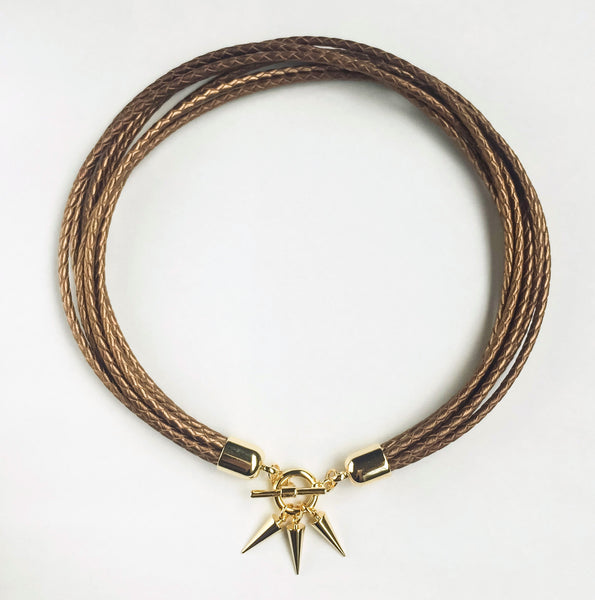 Two-in-one bronze leather choker and double bracelet | KRISTINAGOESWEST.COM - 1