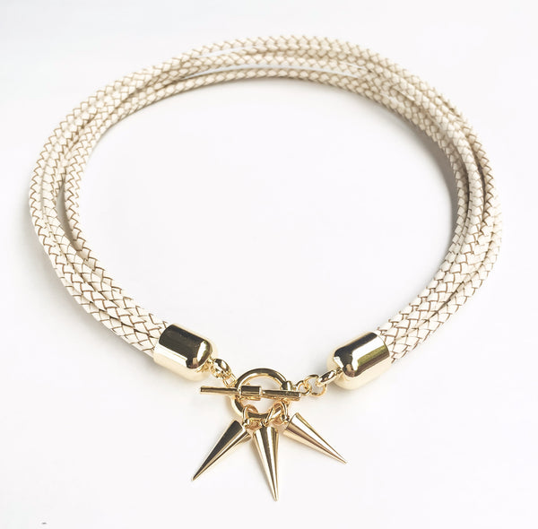 Two-in-one white natural leather choker and double bracelet | KRISTINAGOESWEST.COM - 2