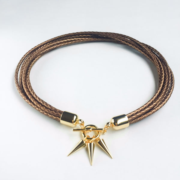 Two-in-one bronze leather choker and double bracelet | KRISTINAGOESWEST.COM - 2
