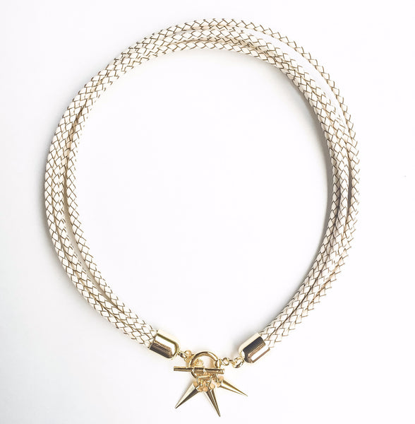 Two-in-one white natural leather choker and double bracelet | KRISTINAGOESWEST.COM - 1