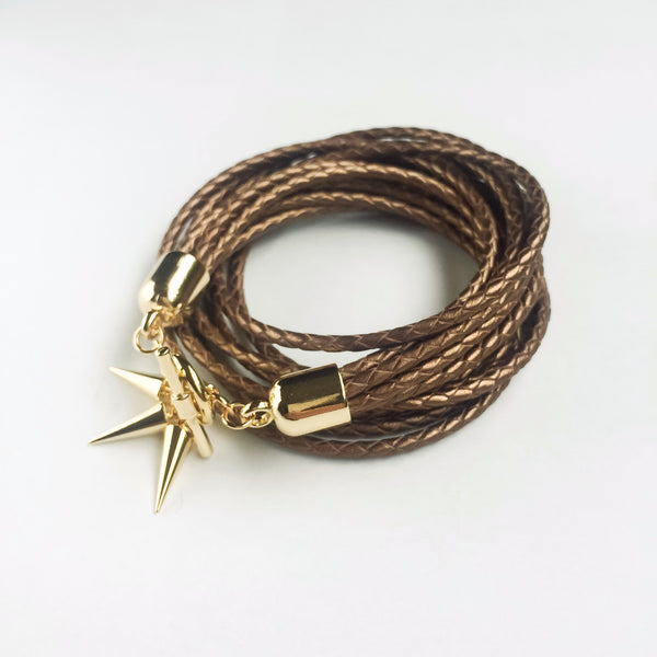 Two-in-one bronze leather choker and double bracelet | KRISTINAGOESWEST.COM - 3