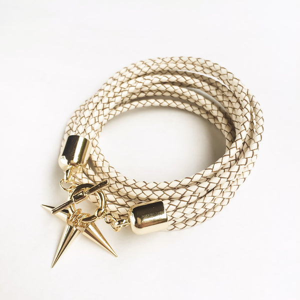 Two-in-one white natural leather choker and double bracelet | KRISTINAGOESWEST.COM - 3