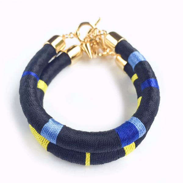 Black and yellow hand-woven silk satin bracelet | KRISTINAGOESWEST.COM - 2