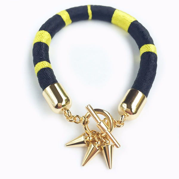 Black and yellow hand-woven silk satin bracelet | KRISTINAGOESWEST.COM - 1