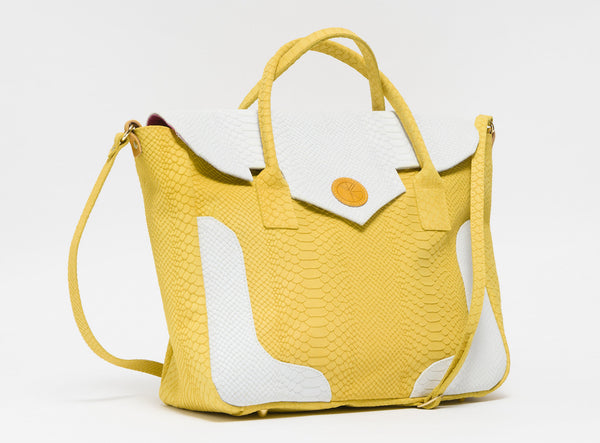 Yellow and white python effect natural leather tote | KRISTINAGOESWEST.COM - 2