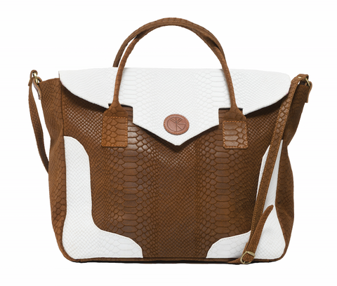 Brown and white natural leather python effect tote | KRISTINAGOESWEST.COM  - 1