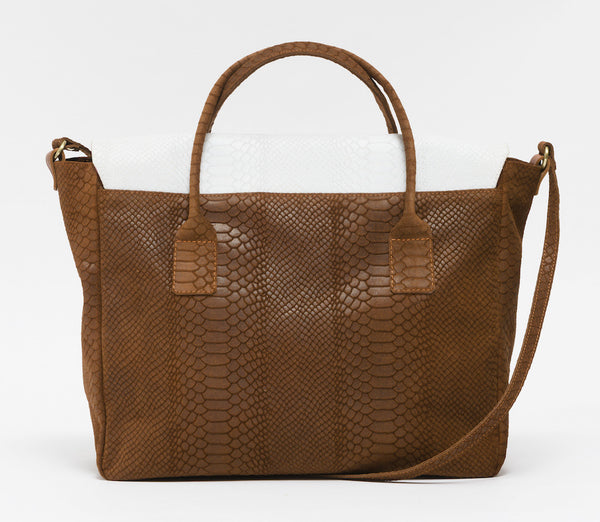 Brown and white natural leather python effect tote | KRISTINAGOESWEST.COM  - 3