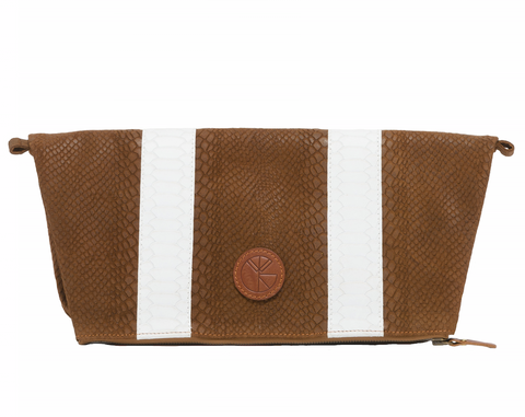 Brown and white natural python-effect leather clutch | KRISTINAGOESWEST.COM  - 1