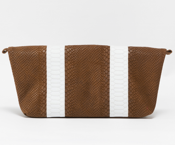 Brown and white natural python-effect leather clutch | KRISTINAGOESWEST.COM - 3