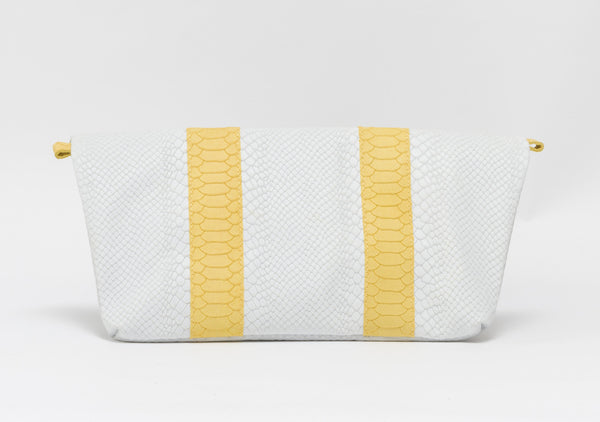 White and yellow python effect natural leather clutch | KRISTINAGOESWEST.COM  - 3
