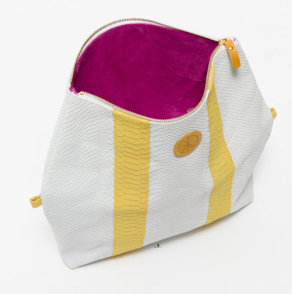 White and yellow python effect natural leather clutch | KRISTINAGOESWEST.COM - 4