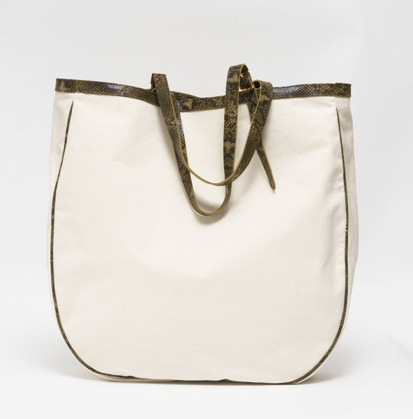Large canvas and natural leather carrier and beach bag | KRISTINAGOESWEST.COM - 3