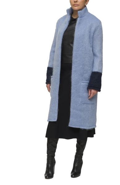 Light blue and indigo mohair cardigan and coat | KRISTINAGOESWEST.COM - 2