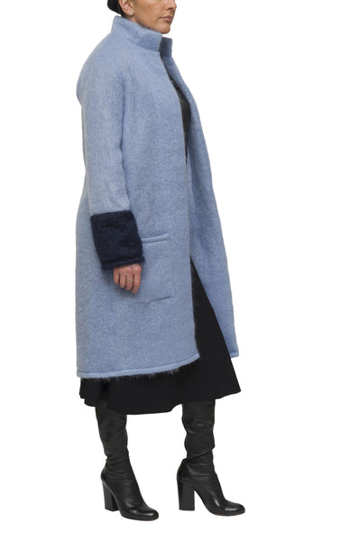 Light blue and indigo mohair cardigan and coat | KRISTINAGOESWEST.COM - 1