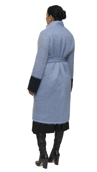 Light blue and indigo mohair cardigan and coat | KRISTINAGOESWEST.COM - 3