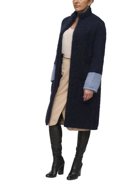 Indigo and light blue mohair cardigan and coat | KRISTINAGOESWEST.COM - 1