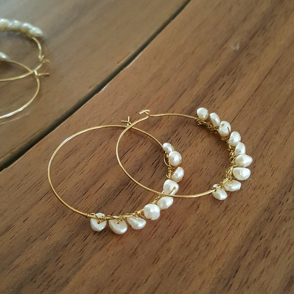 Gold plated and freshwater pearl hoops by KGW Studio KRISTINAGOESWEST.COM – 2