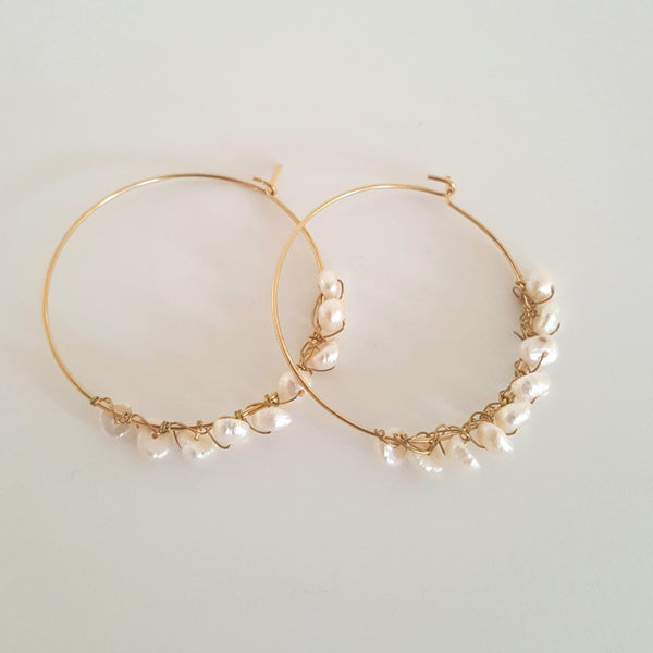 Gold plated and freshwater pearl hoops by KGW Studio KRISTINAGOESWEST.COM – 1