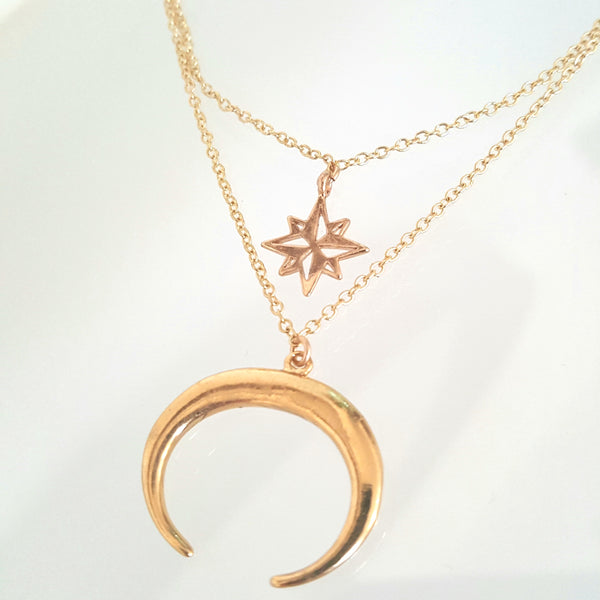 14k gold vermeil Crescent moon and Nordic star designer necklace by KGW Studio KRISTINAGOESWEST.COM-1