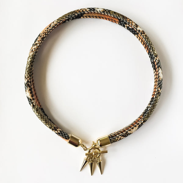 Two-in-one burnt orange snake effect leather choker and double bracelet | KRISTINAGOESWEST.COM  - 2