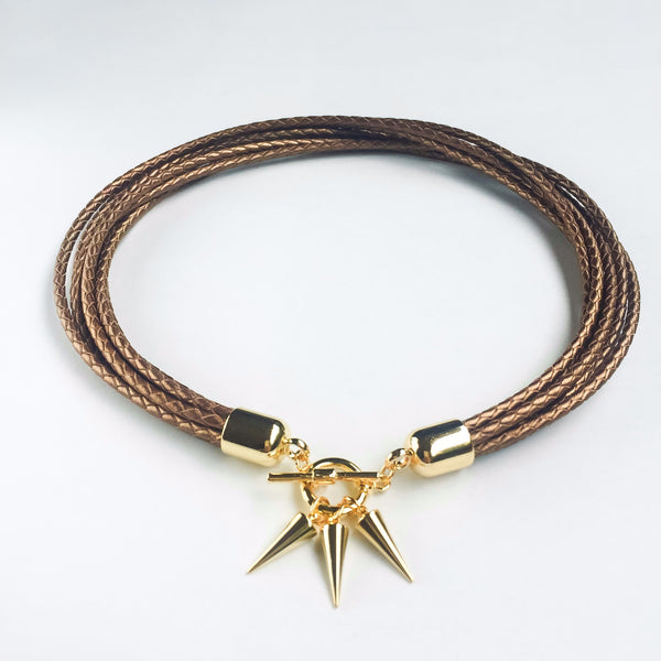 Two-in-one bronze leather choker and double bracelet | KRISTINAGOESWEST.COM  - 2
