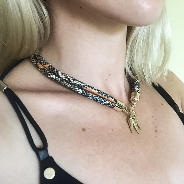 KTwo-in-one burnt orange snake effect leather choker and double bracelet | KRISTINAGOESWEST.COM  - 6