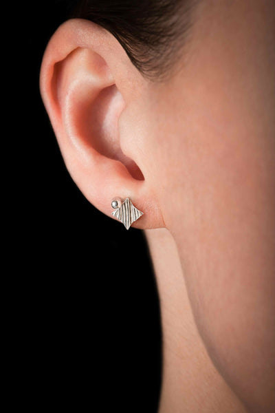 KGW by S.B. | Stripey silver earrings with a drop - Kristina Goes West  - 3