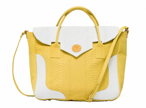 Yellow and white python effect natural leather tote | KRISTINAGOESWEST.COM - 1
