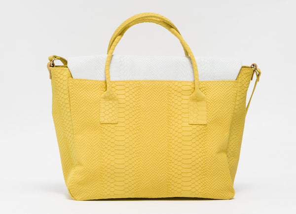 Yellow and white python effect natural leather tote | KRISTINAGOESWEST.COM - 3