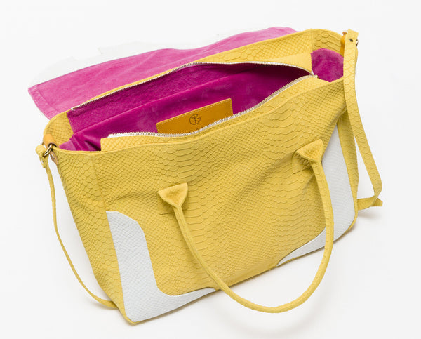 Yellow and white python effect natural leather tote | KRISTINAGOESWEST.COM - 4
