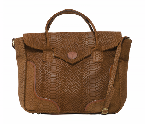 Tanned brown python effect natural leather handbag | KRISTINAGOESWEST.COM - 1