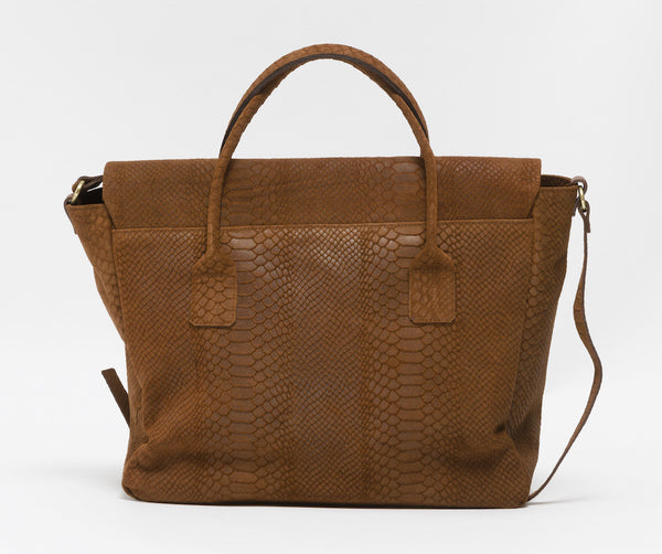 Tanned brown python effect natural leather handbag | KRISTINAGOESWEST.COM - 3