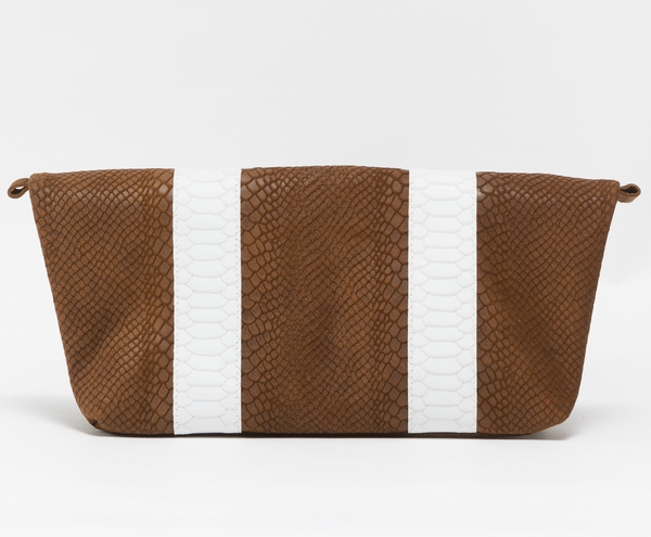Brown and white natural python-effect leather clutch | KRISTINAGOESWEST.COM  - 3