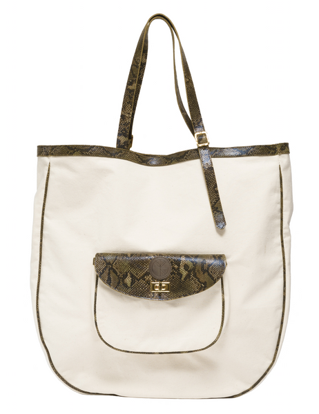 Large canvas and natural leather carrier and beach bag | KRISTINAGOESWEST.COM  - 1